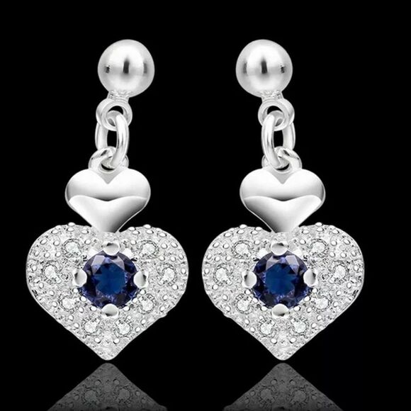 The Something Blue Heart drop earrings in sapphire and 925 - Picture 1 of 8